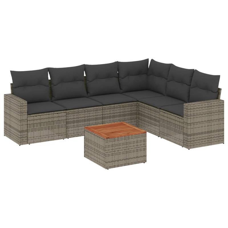 7 Piece Garden Sofa Set with Cushions Grey Poly Rattan Payday Deals