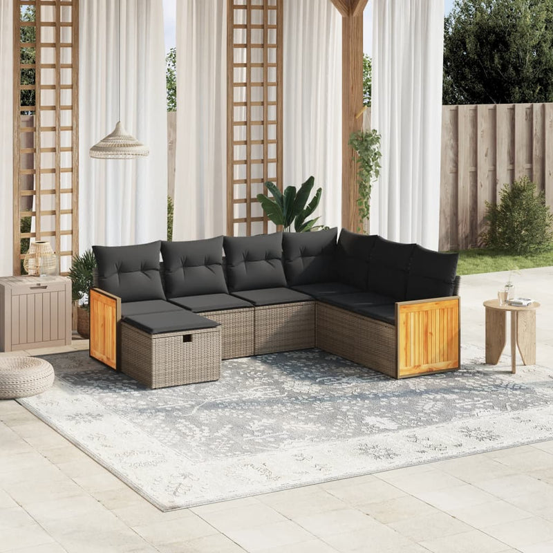 7 Piece Garden Sofa Set with Cushions Grey Poly Rattan Payday Deals