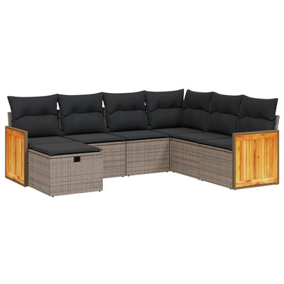 7 Piece Garden Sofa Set with Cushions Grey Poly Rattan Payday Deals