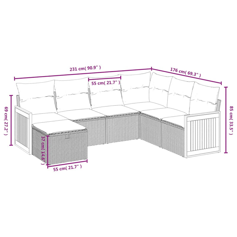 7 Piece Garden Sofa Set with Cushions Grey Poly Rattan Payday Deals