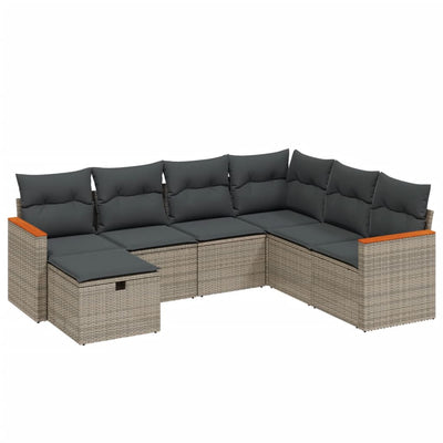 7 Piece Garden Sofa Set with Cushions Grey Poly Rattan Payday Deals