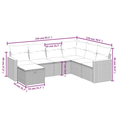 7 Piece Garden Sofa Set with Cushions Grey Poly Rattan Payday Deals