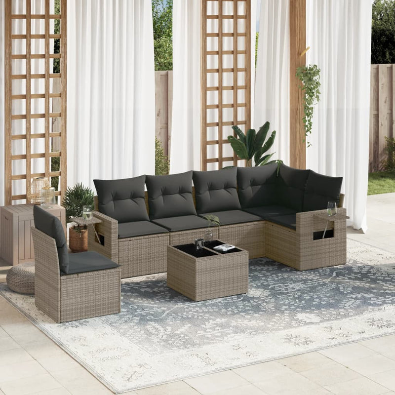 7 Piece Garden Sofa Set with Cushions Grey Poly Rattan Payday Deals