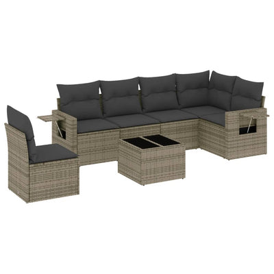 7 Piece Garden Sofa Set with Cushions Grey Poly Rattan Payday Deals