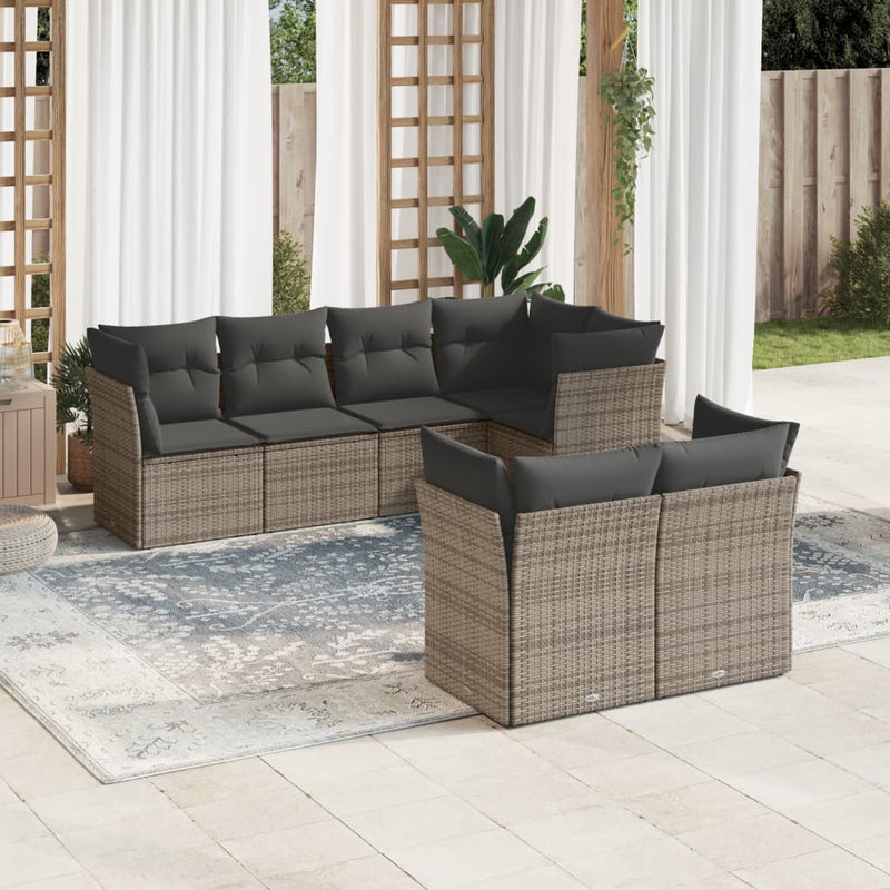 7 Piece Garden Sofa Set with Cushions Grey Poly Rattan Payday Deals