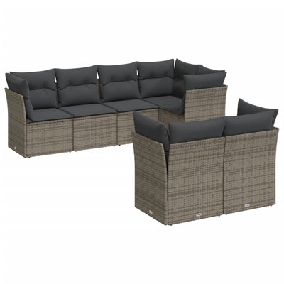 7 Piece Garden Sofa Set with Cushions Grey Poly Rattan Payday Deals