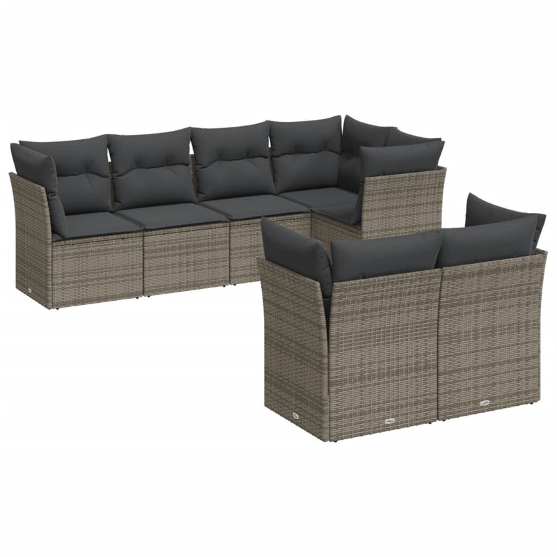 7 Piece Garden Sofa Set with Cushions Grey Poly Rattan Payday Deals