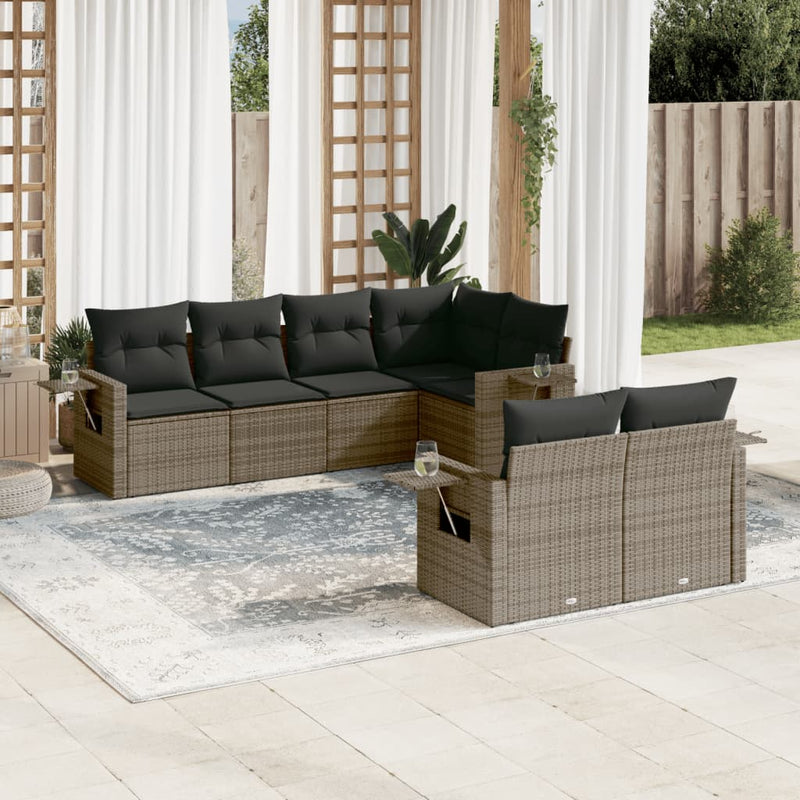 7 Piece Garden Sofa Set with Cushions Grey Poly Rattan Payday Deals