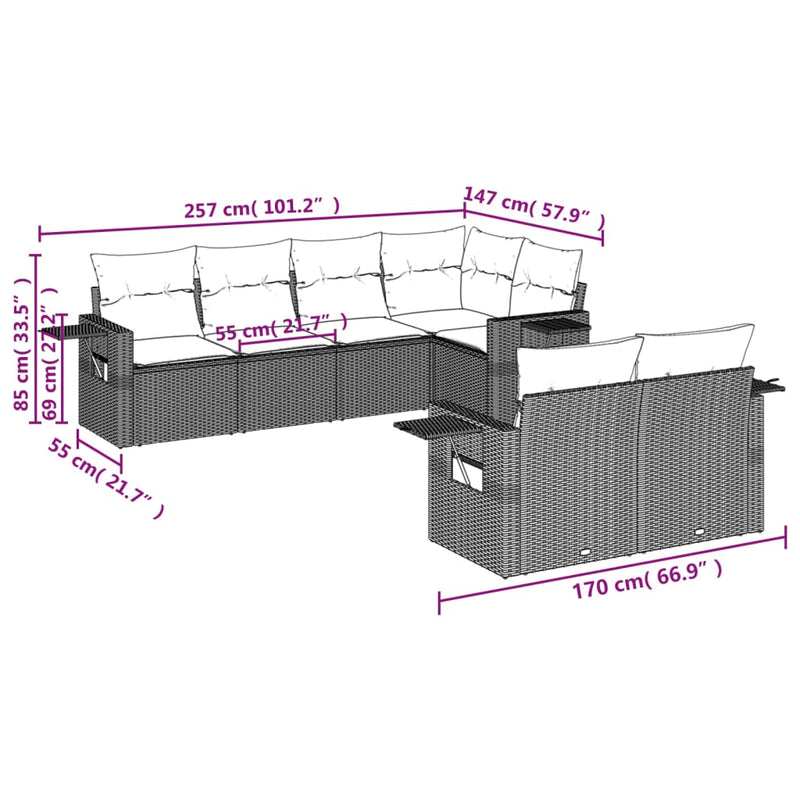 7 Piece Garden Sofa Set with Cushions Grey Poly Rattan Payday Deals