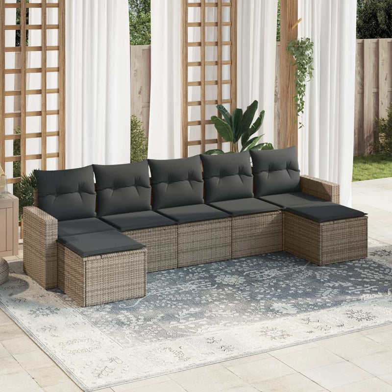 7 Piece Garden Sofa Set with Cushions Grey Poly Rattan Payday Deals