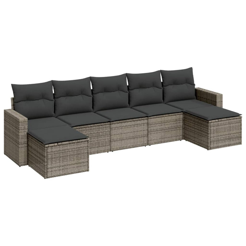 7 Piece Garden Sofa Set with Cushions Grey Poly Rattan Payday Deals