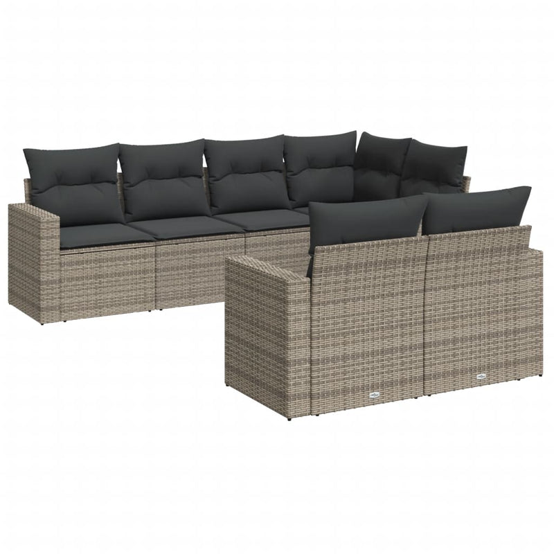 7 Piece Garden Sofa Set with Cushions Grey Poly Rattan Payday Deals