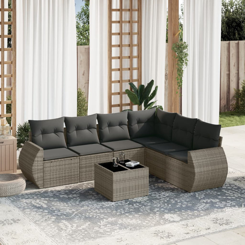 7 Piece Garden Sofa Set with Cushions Grey Poly Rattan Payday Deals