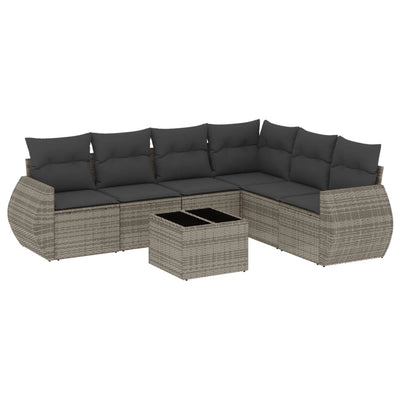 7 Piece Garden Sofa Set with Cushions Grey Poly Rattan Payday Deals