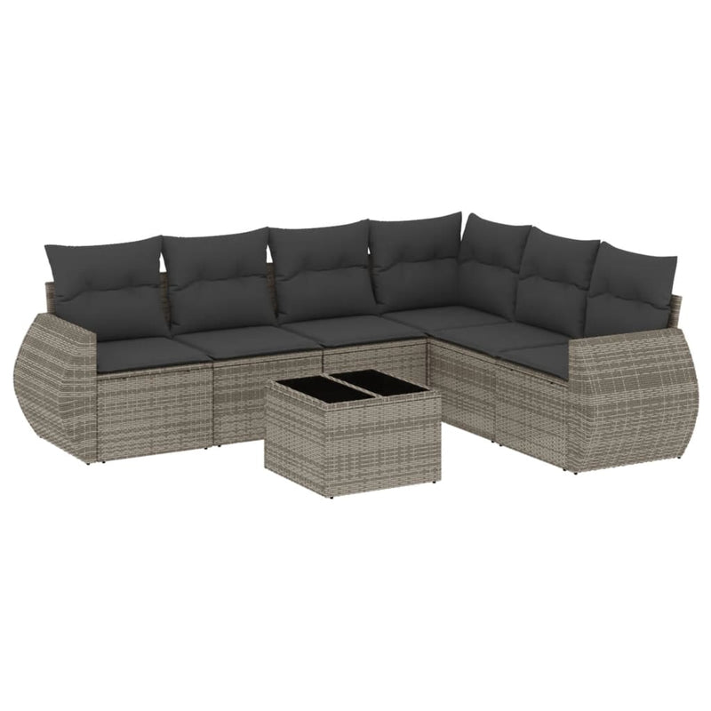 7 Piece Garden Sofa Set with Cushions Grey Poly Rattan Payday Deals