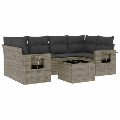 7 Piece Garden Sofa Set with Cushions Grey Poly Rattan Payday Deals