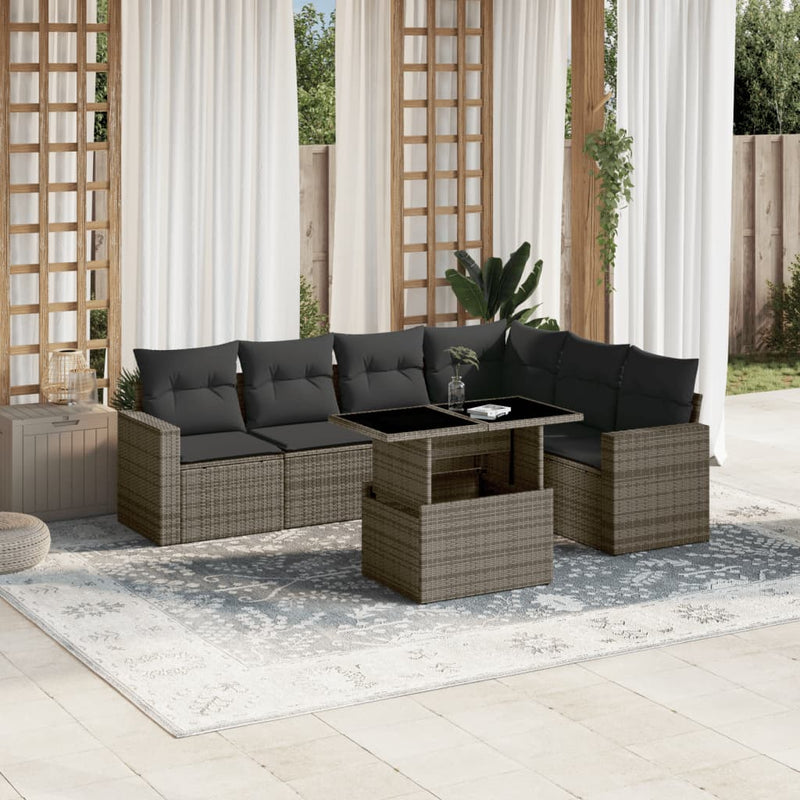 7 Piece Garden Sofa Set with Cushions Grey Poly Rattan Payday Deals