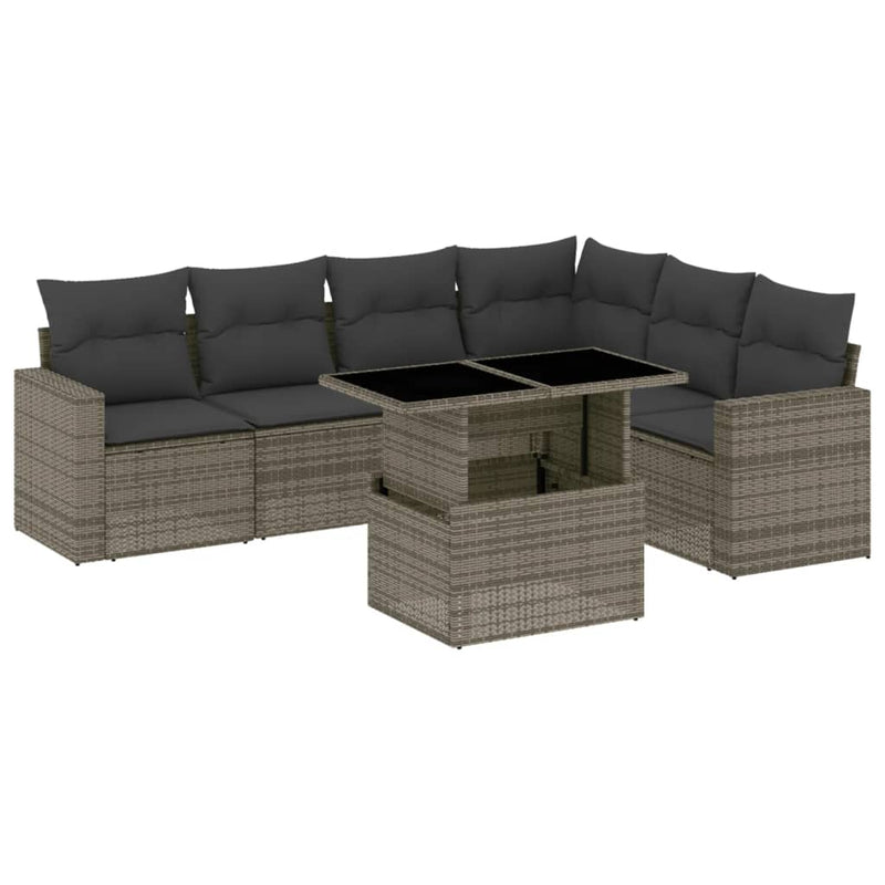 7 Piece Garden Sofa Set with Cushions Grey Poly Rattan Payday Deals