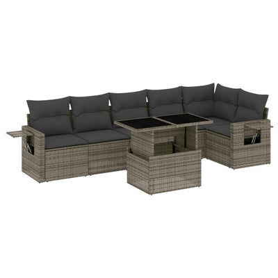 7 Piece Garden Sofa Set with Cushions Grey Poly Rattan Payday Deals