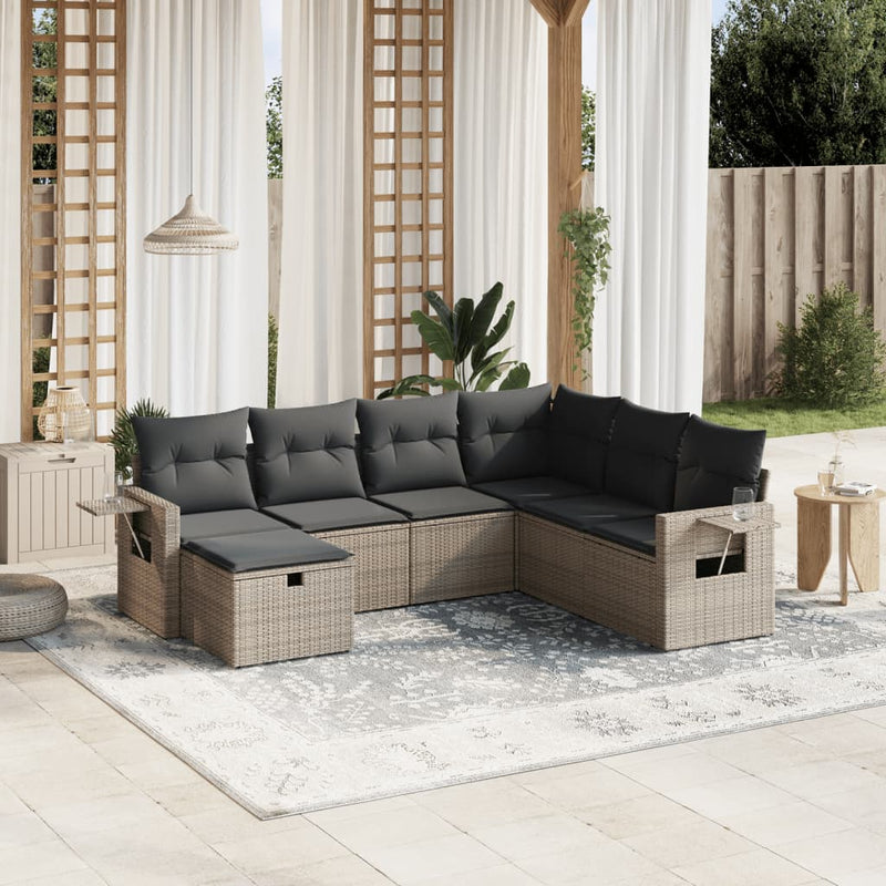 7 Piece Garden Sofa Set with Cushions Grey Poly Rattan Payday Deals