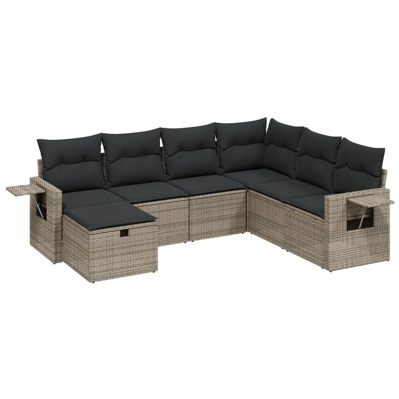 7 Piece Garden Sofa Set with Cushions Grey Poly Rattan Payday Deals