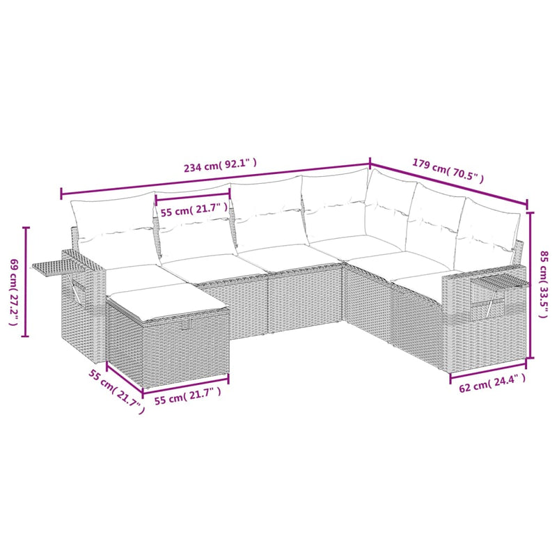 7 Piece Garden Sofa Set with Cushions Grey Poly Rattan Payday Deals