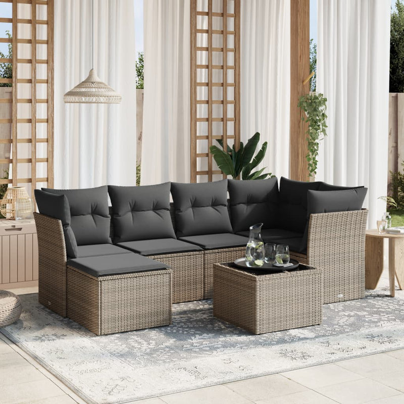 7 Piece Garden Sofa Set with Cushions Grey Poly Rattan Payday Deals