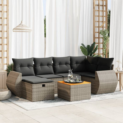 7 Piece Garden Sofa Set with Cushions Grey Poly Rattan