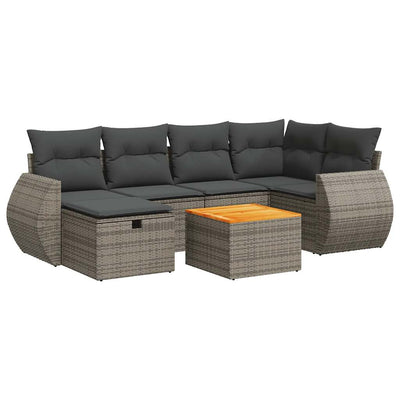 7 Piece Garden Sofa Set with Cushions Grey Poly Rattan Payday Deals