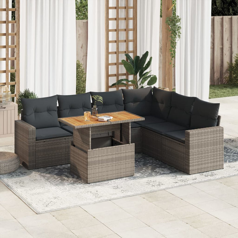 7 Piece Garden Sofa Set with Cushions Grey Poly Rattan Payday Deals