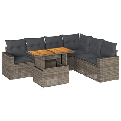 7 Piece Garden Sofa Set with Cushions Grey Poly Rattan Payday Deals