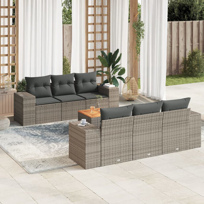 7 Piece Garden Sofa Set with Cushions Grey Poly Rattan