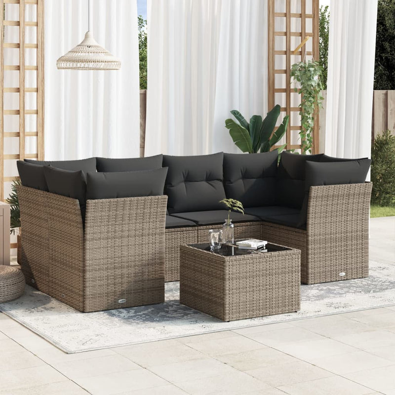 7 Piece Garden Sofa Set with Cushions Grey Poly Rattan Payday Deals