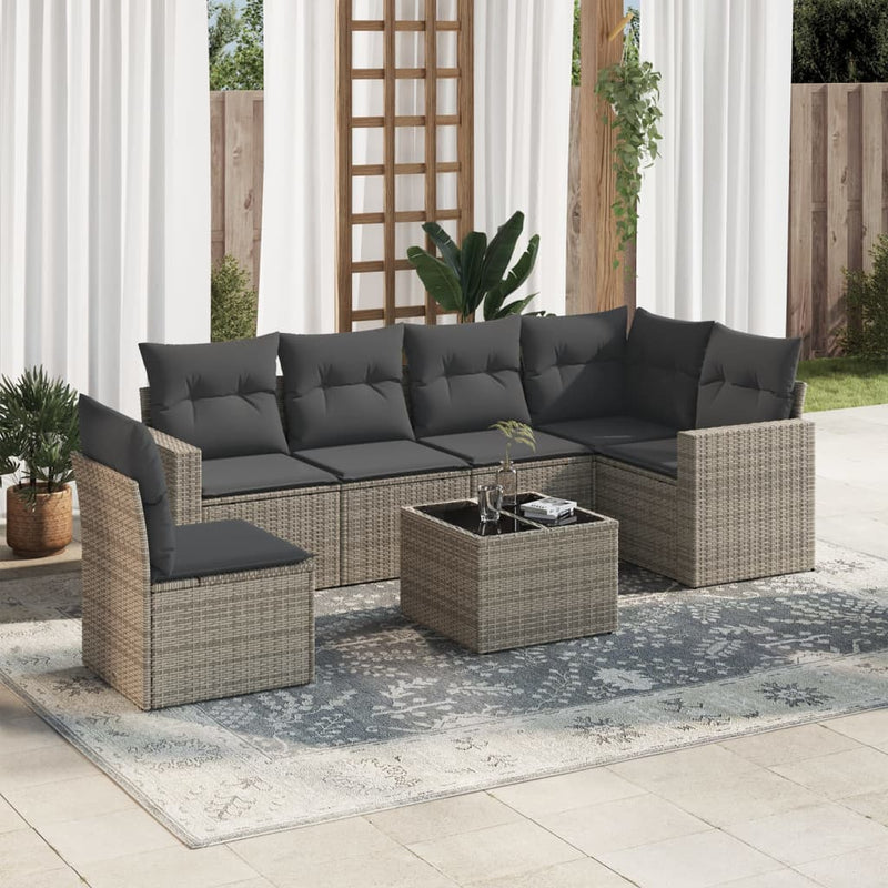 7 Piece Garden Sofa Set with Cushions Grey Poly Rattan Payday Deals