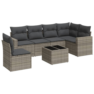 7 Piece Garden Sofa Set with Cushions Grey Poly Rattan Payday Deals