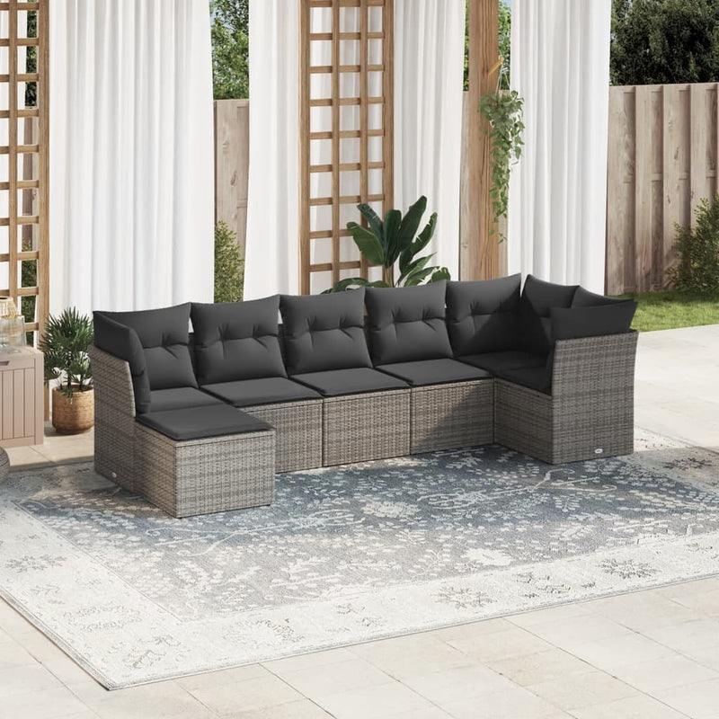 7 Piece Garden Sofa Set with Cushions Grey Poly Rattan Payday Deals