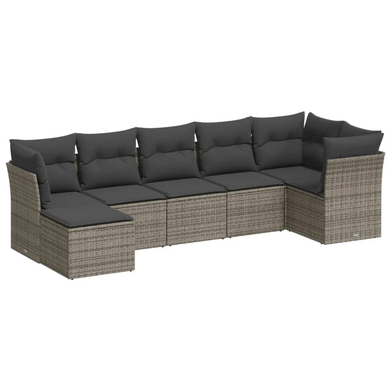 7 Piece Garden Sofa Set with Cushions Grey Poly Rattan Payday Deals