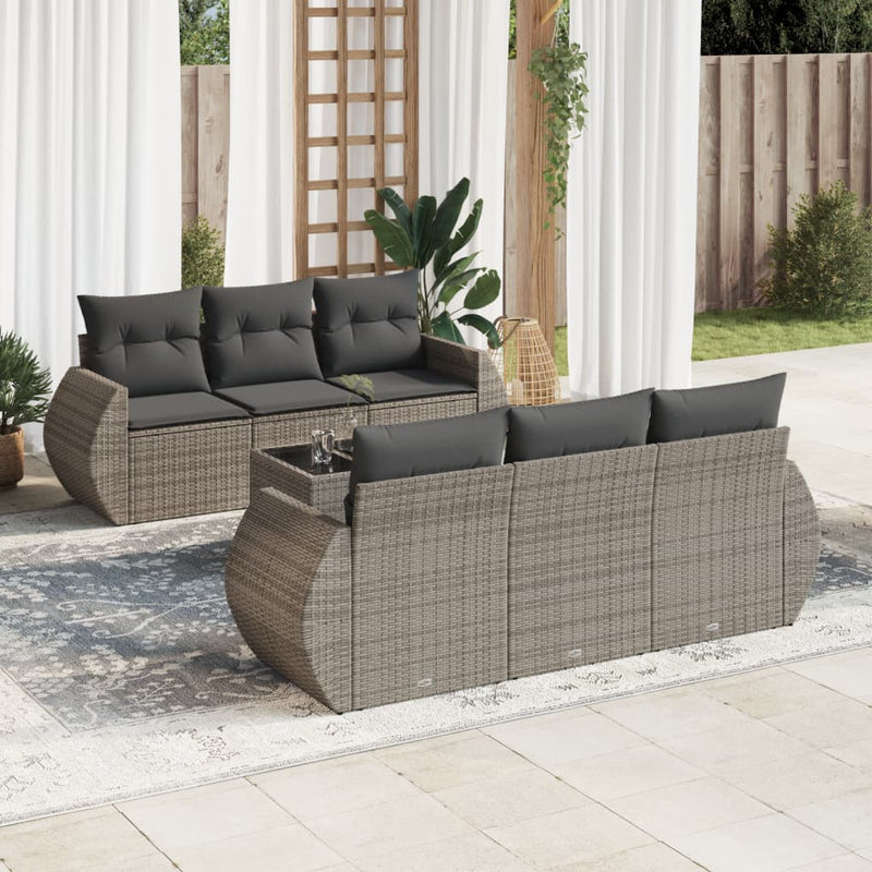 7 Piece Garden Sofa Set with Cushions Grey Poly Rattan Payday Deals