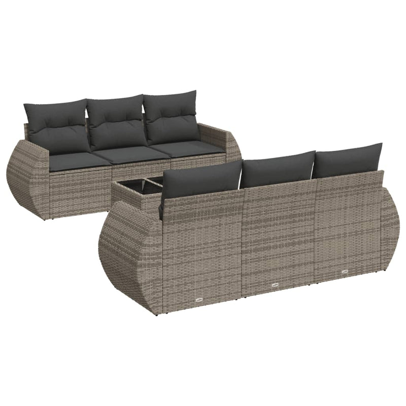 7 Piece Garden Sofa Set with Cushions Grey Poly Rattan Payday Deals