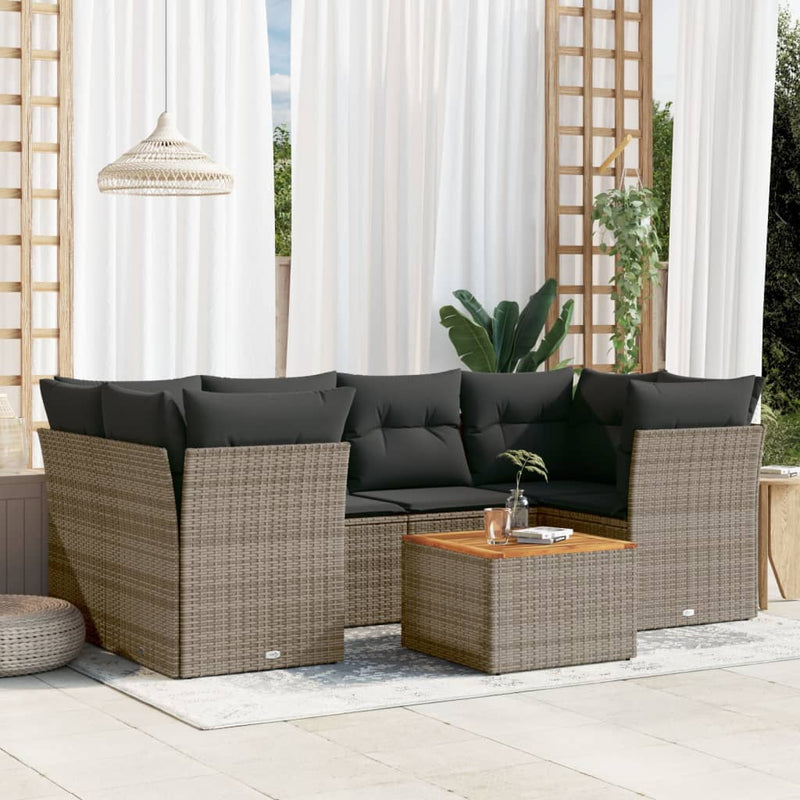 7 Piece Garden Sofa Set with Cushions Grey Poly Rattan Payday Deals