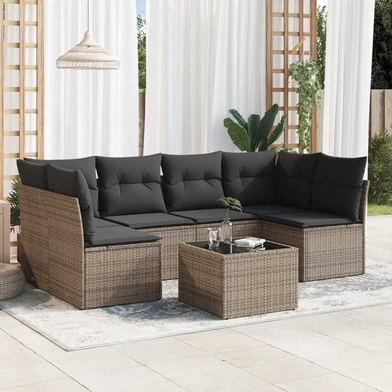 7 Piece Garden Sofa Set with Cushions Grey Poly Rattan Payday Deals