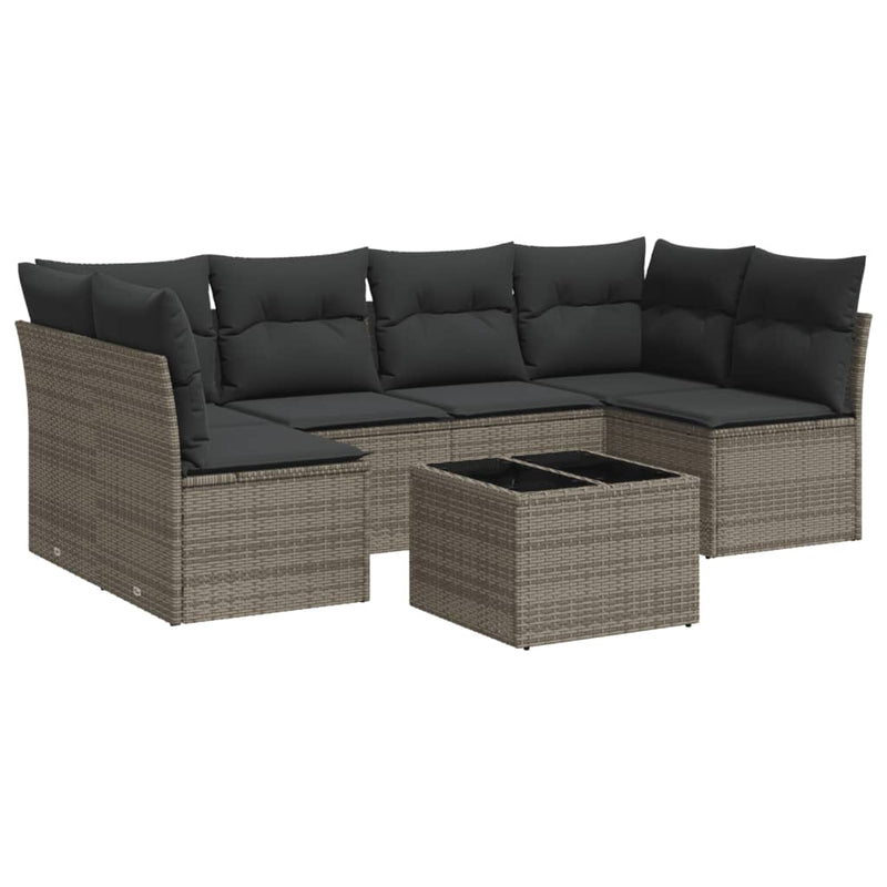 7 Piece Garden Sofa Set with Cushions Grey Poly Rattan Payday Deals