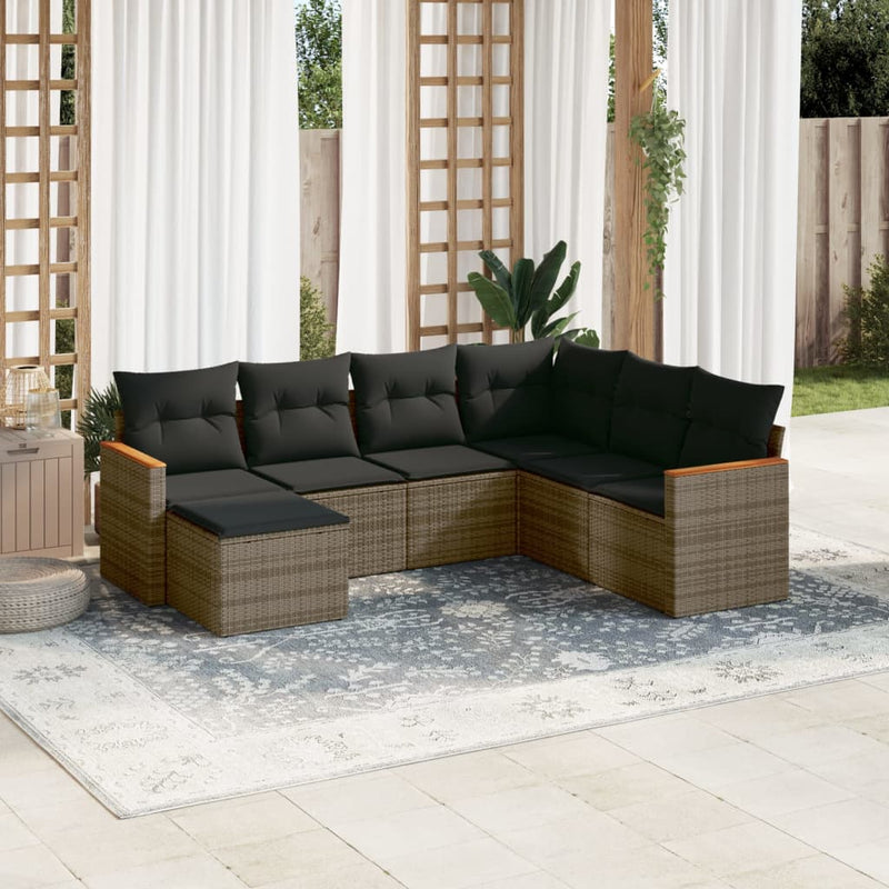 7 Piece Garden Sofa Set with Cushions Grey Poly Rattan Payday Deals