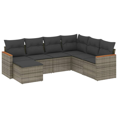 7 Piece Garden Sofa Set with Cushions Grey Poly Rattan Payday Deals