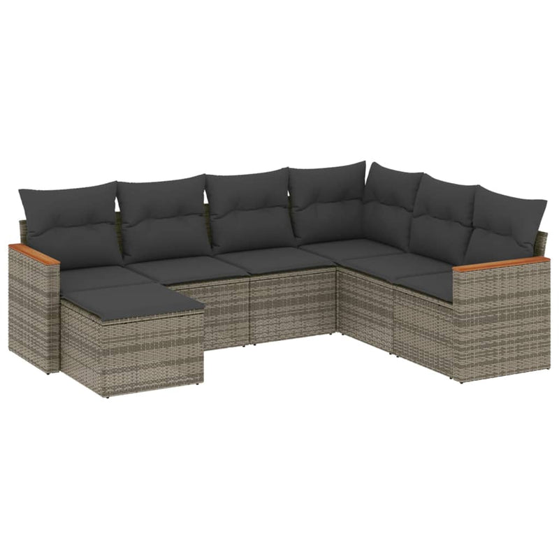 7 Piece Garden Sofa Set with Cushions Grey Poly Rattan Payday Deals