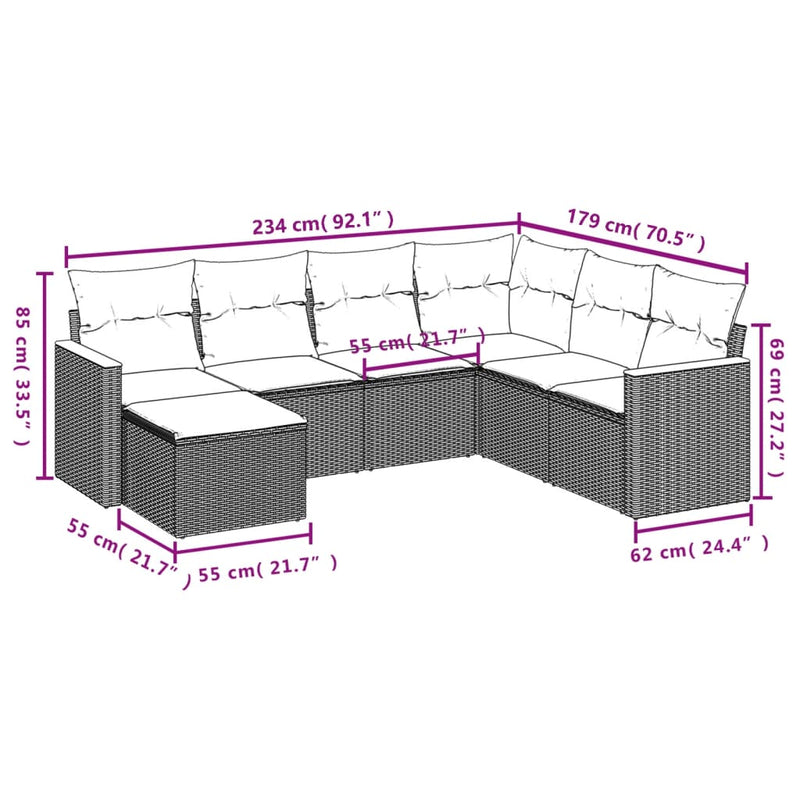 7 Piece Garden Sofa Set with Cushions Grey Poly Rattan Payday Deals