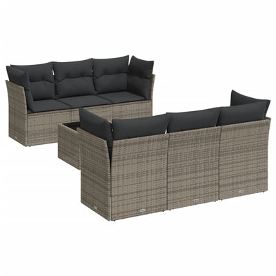 7 Piece Garden Sofa Set with Cushions Grey Poly Rattan Payday Deals