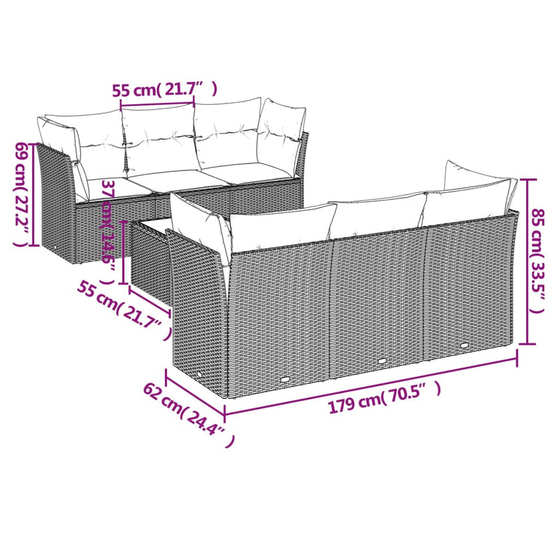 7 Piece Garden Sofa Set with Cushions Grey Poly Rattan Payday Deals