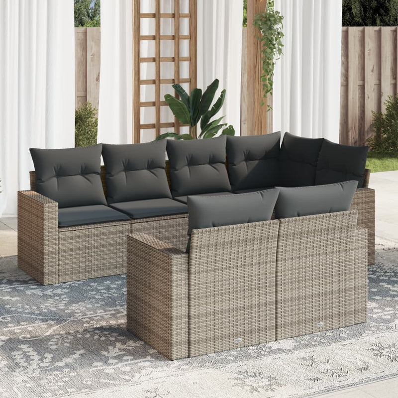 7 Piece Garden Sofa Set with Cushions Grey Poly Rattan Payday Deals