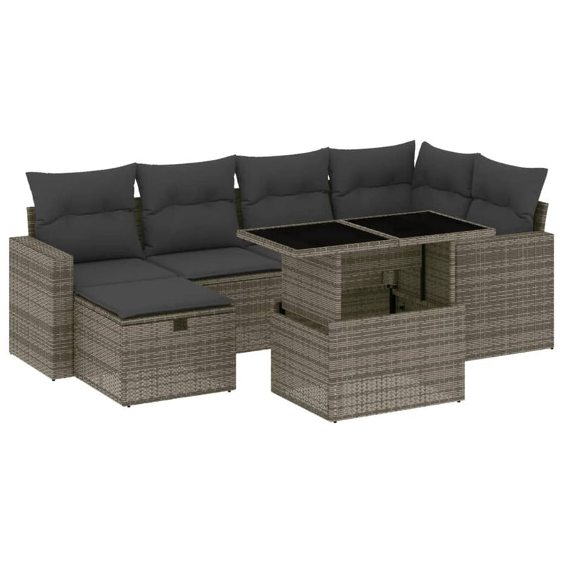 7 Piece Garden Sofa Set with Cushions Grey Poly Rattan Payday Deals